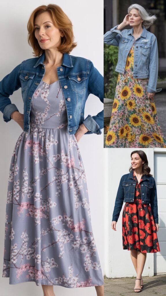Denim Jacket with Floral Dress