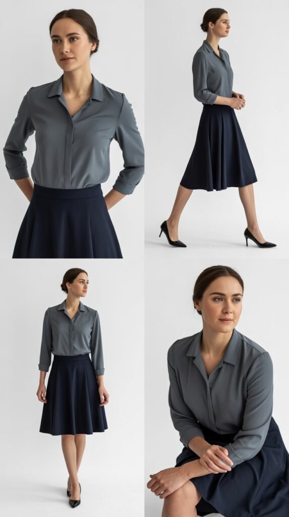 Performance Fabric Blouse with A-Line Skirt