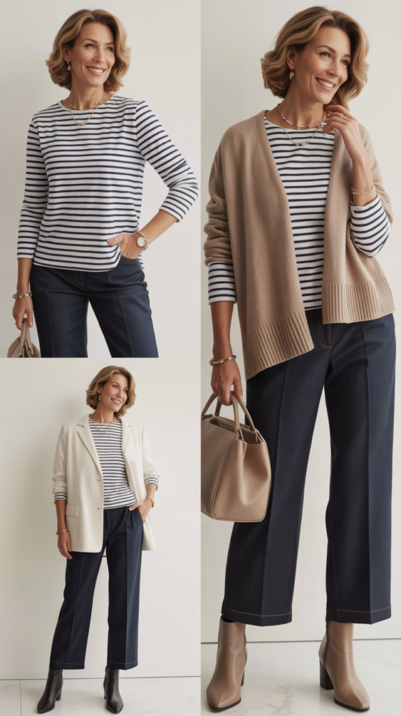 Striped Top Under Solid Sweater