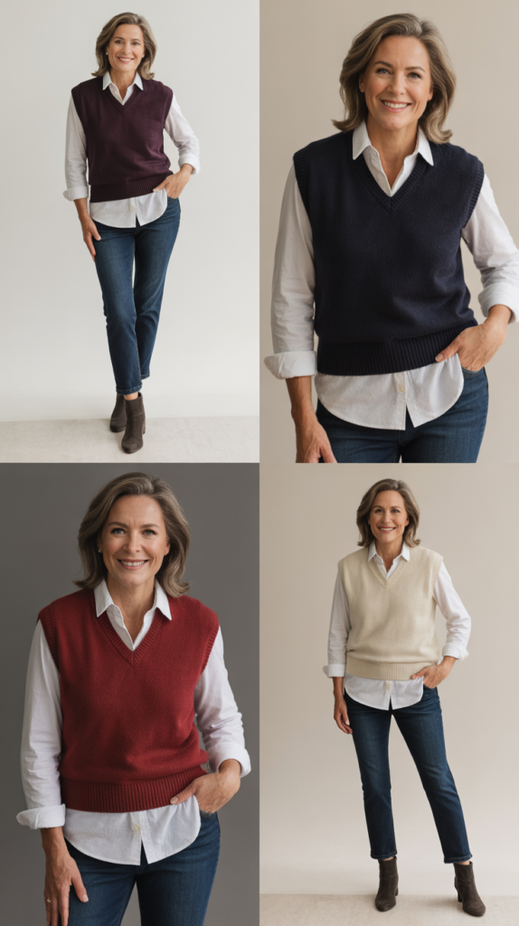 Button-Down Shirt and Sweater Vest Layering