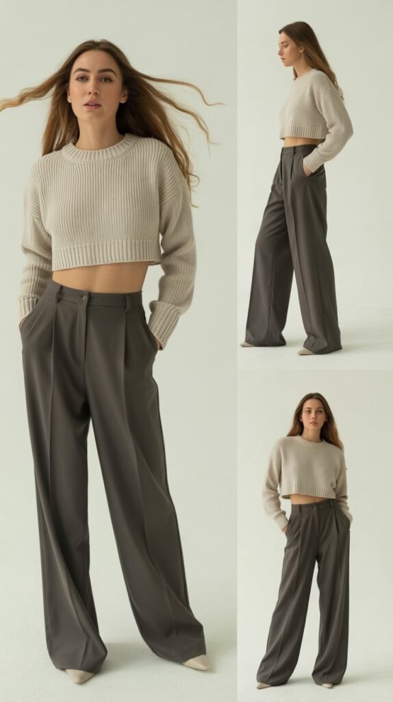 Cropped Sweater with High-Waisted Pants