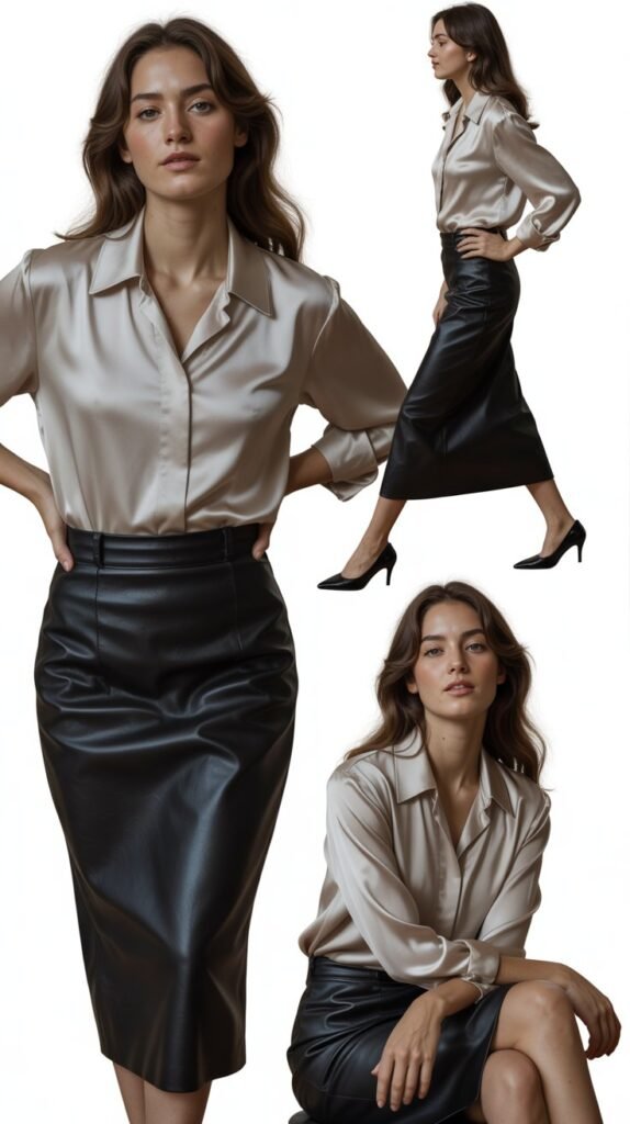 Silk Blouse with Leather Skirt