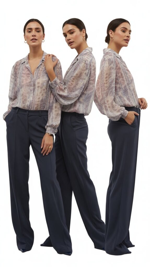 Printed Blouse with Solid Bottoms