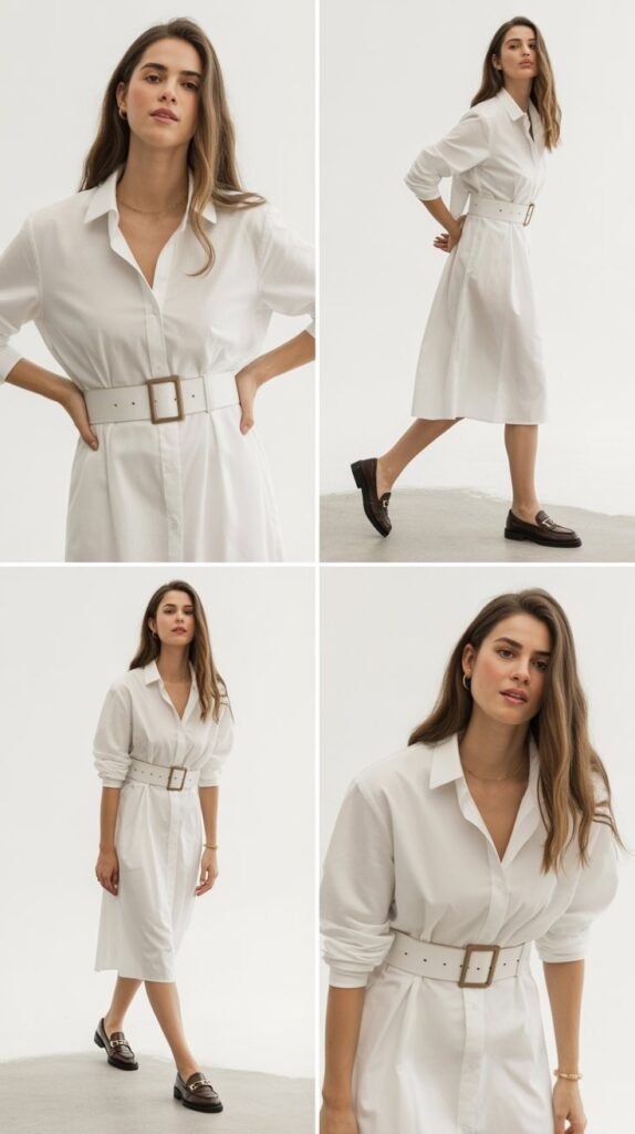 Shirt Dress With Belt And Loafers