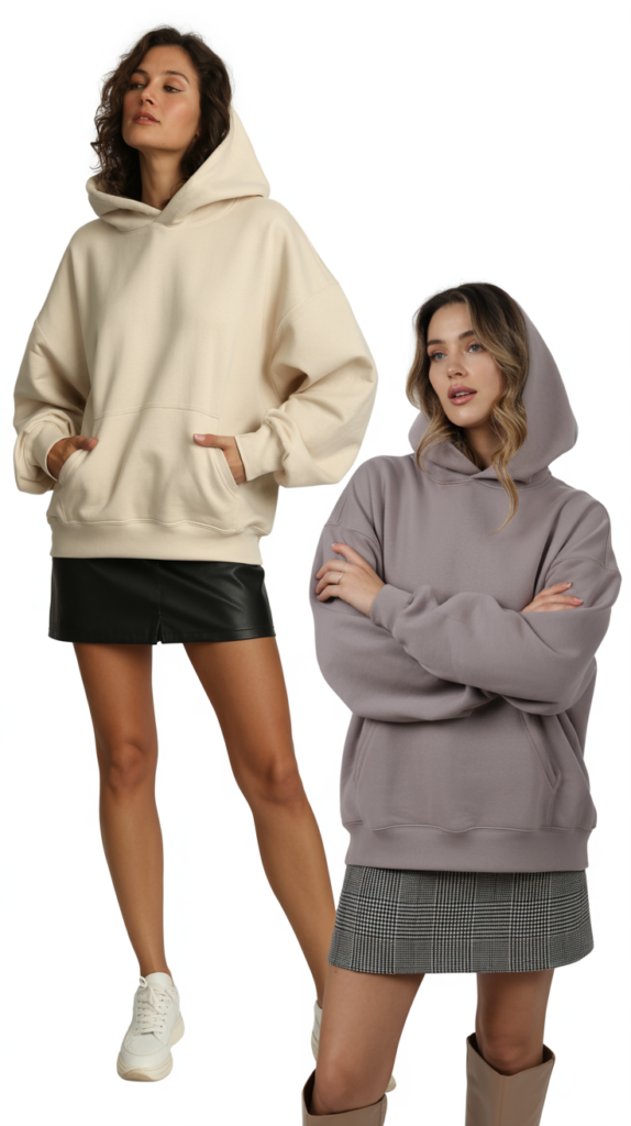 Oversized Hooded Sweatshirts with Mini Skirts