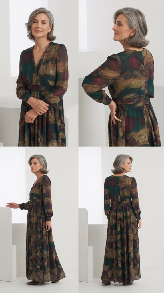 Printed Maxi Dress with Sleeves