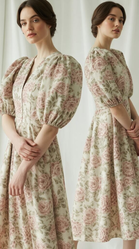 Floral Dress with Puff Sleeves