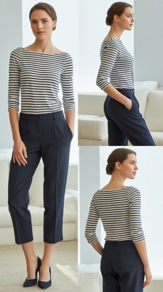 Striped Boat Neck Top with Capris