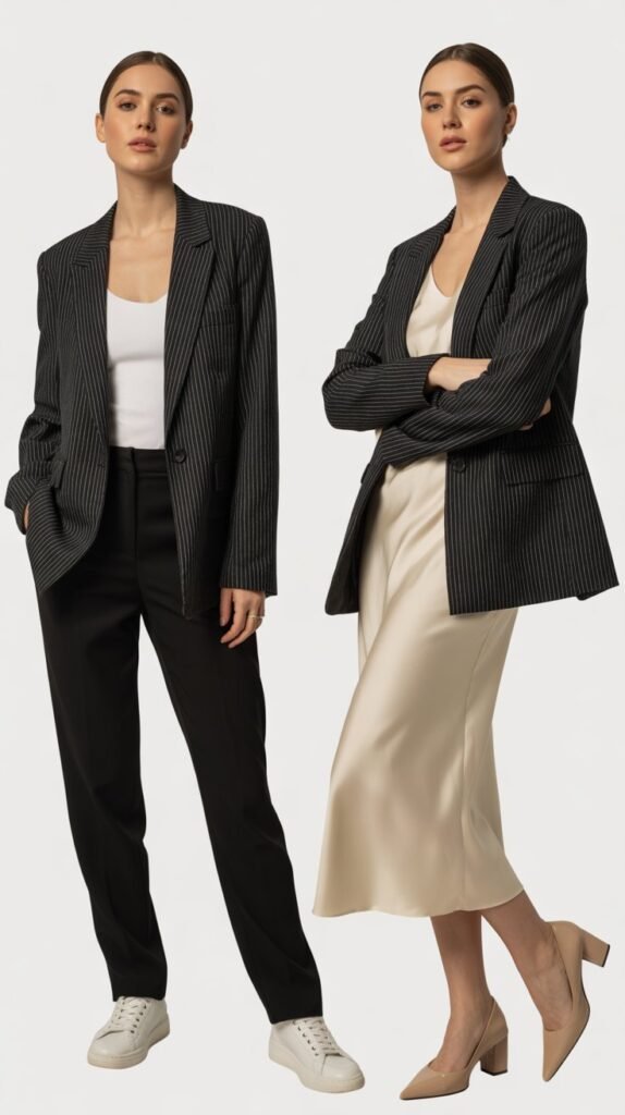 Striped Blazer with Minimalist Outfit