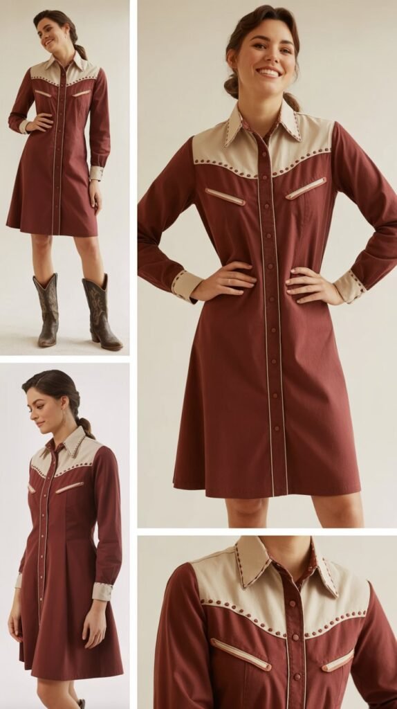 Vintage-Inspired Rodeo Dress With Piping
