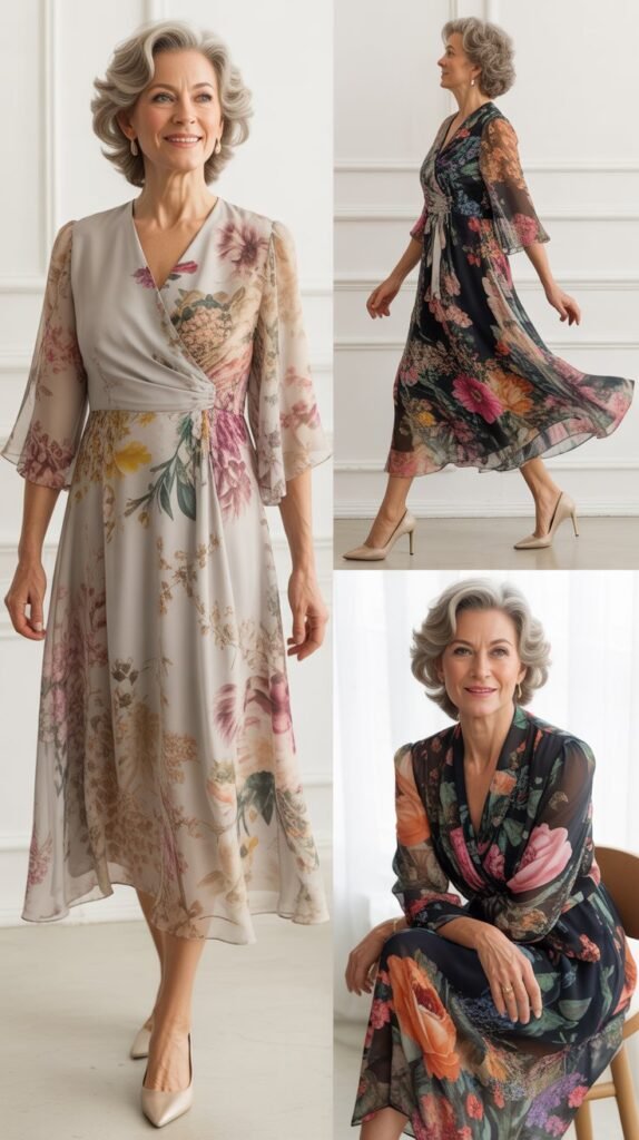 Flowing Midi Dress in Floral Prints