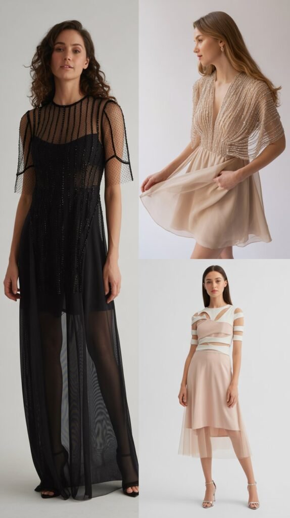 Mesh and Sheer Overlay Dresses