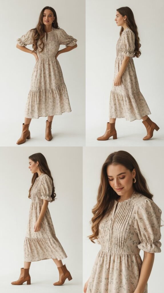 Midi Prairie Dress with Ankle Boots