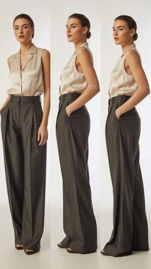 Tropical Wool Trousers with Sleeveless Top