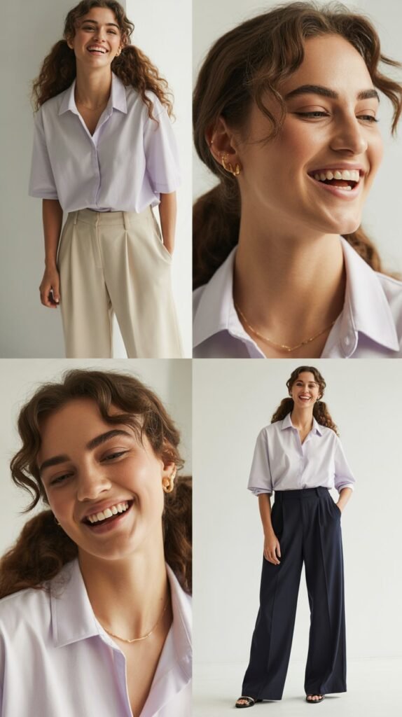  Wide-Leg Trousers with Tucked-In Blouse