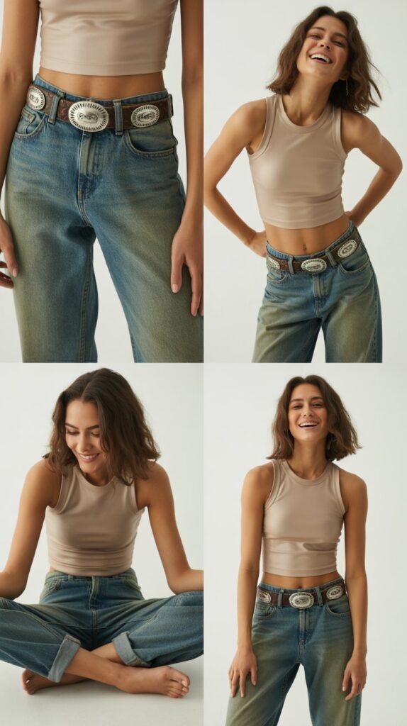  Boyfriend Jeans with Concho Belt