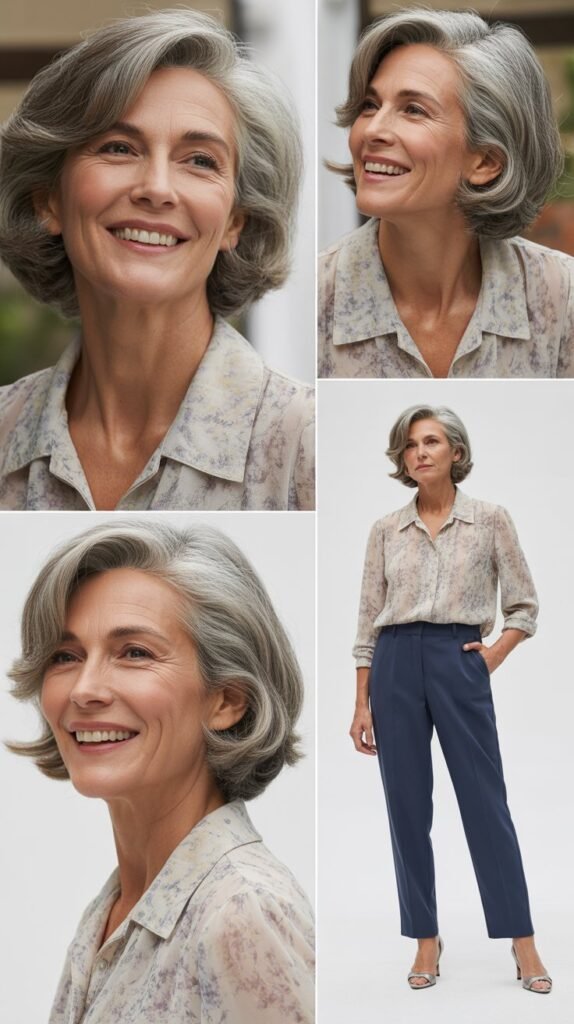  Printed Blouse with Solid-Colored Pants