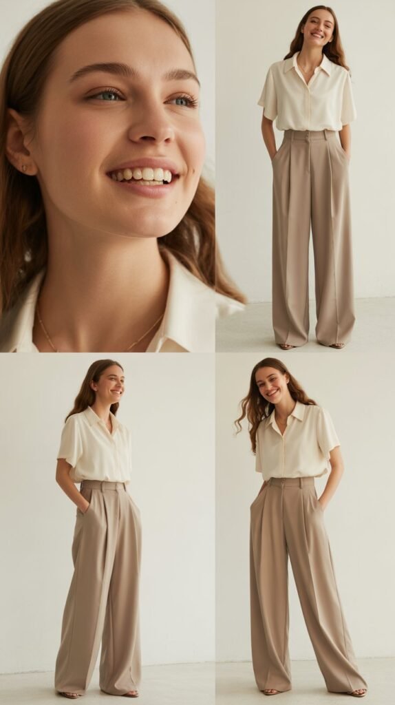 Wide-Leg Trousers with Tucked-In Blouse
