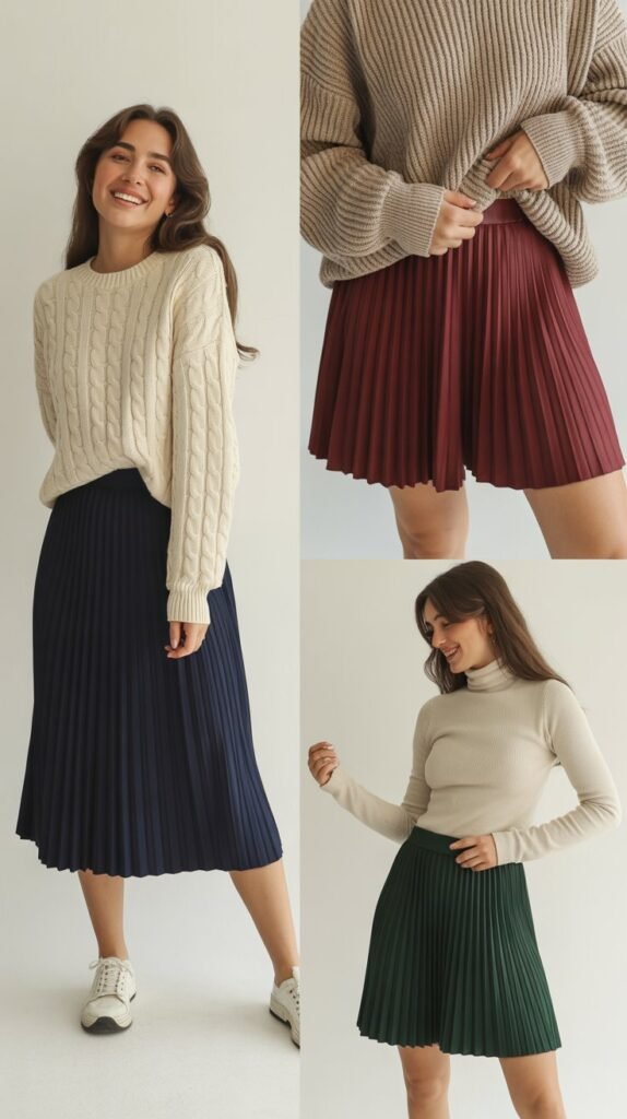  The Pleated Skirt and Knit Top Combination