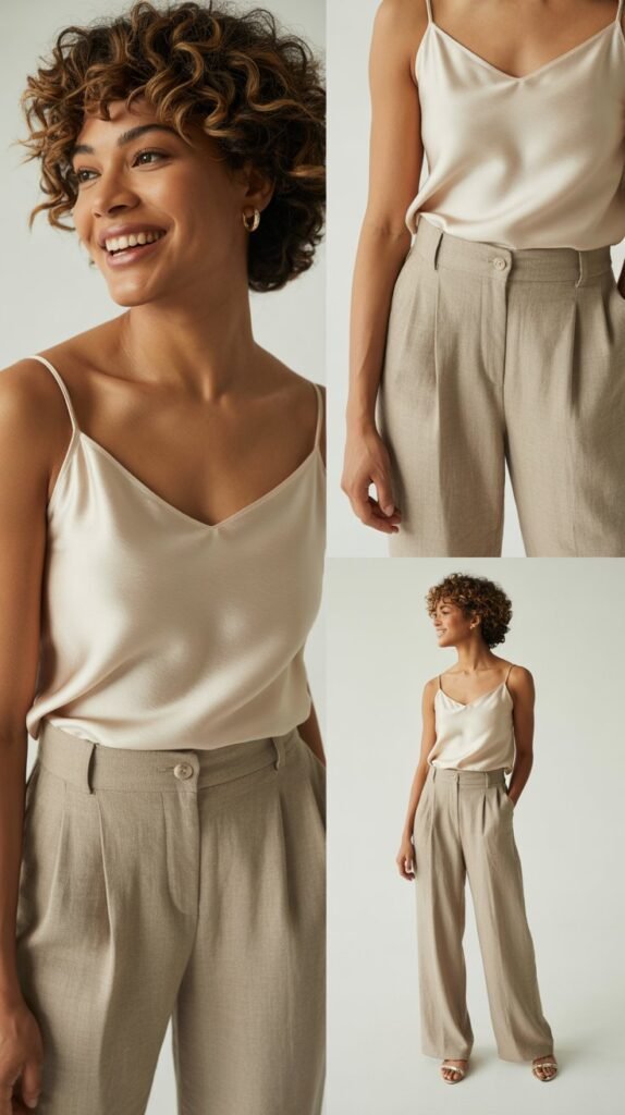 Linen Blend Trousers with Silk Camisole