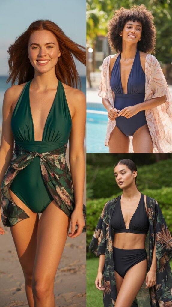  Plunge Swimsuit with Pare