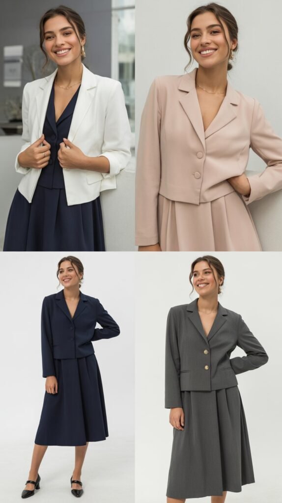 . Structured Midi Dress with Blazer Layer