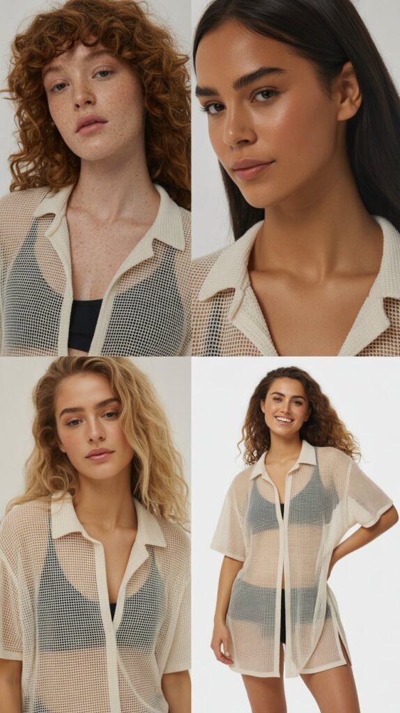 Mesh Cover-Up Bikini Set with Shorts