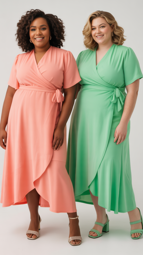 Wrap Dresses in Solid Spring Colors