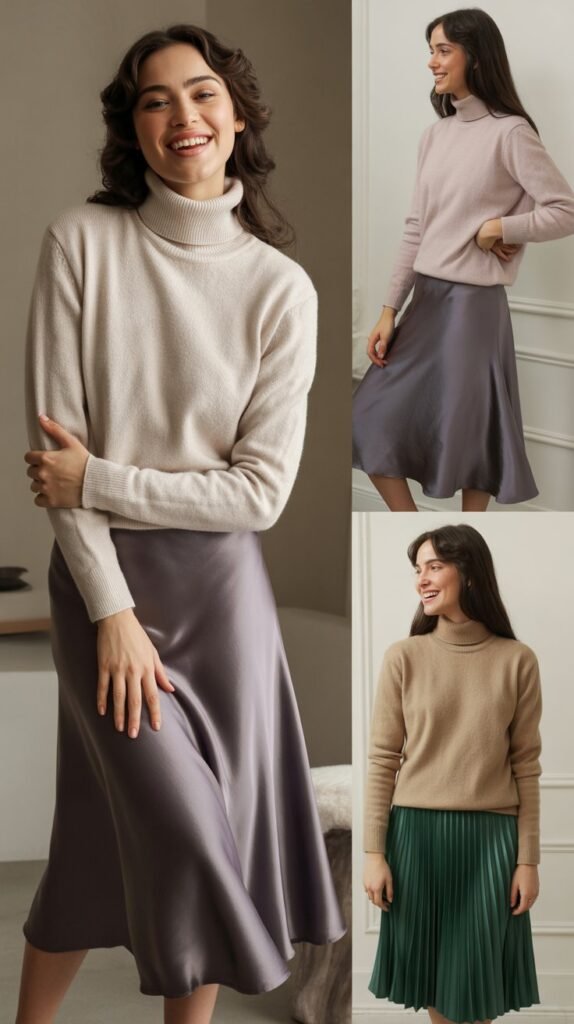 Cashmere Sweater and Silk Skirt Pairing