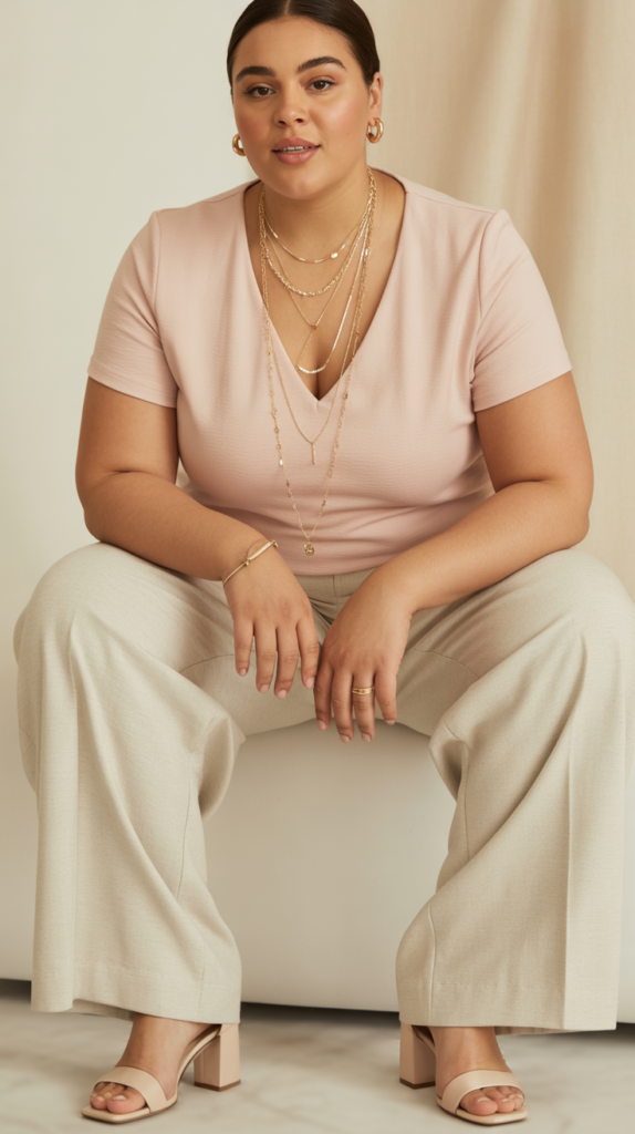 Layered Necklaces with V-Neck Tops