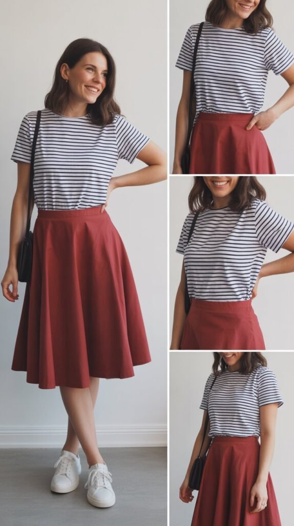 Striped Tee with A-Line Skirt