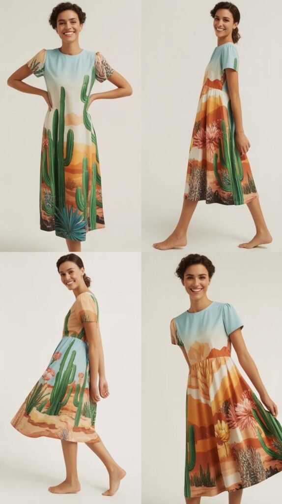  Midi Dress With Cactus Or Desert Prints