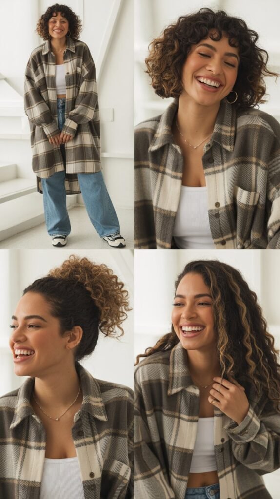 Oversized Plaid Shirt As Jacket