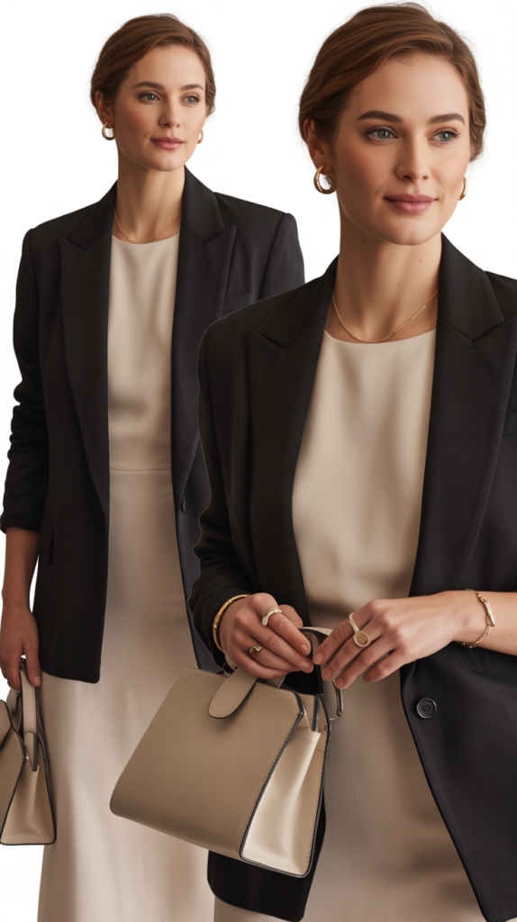 Black Blazer Over Simple Dress