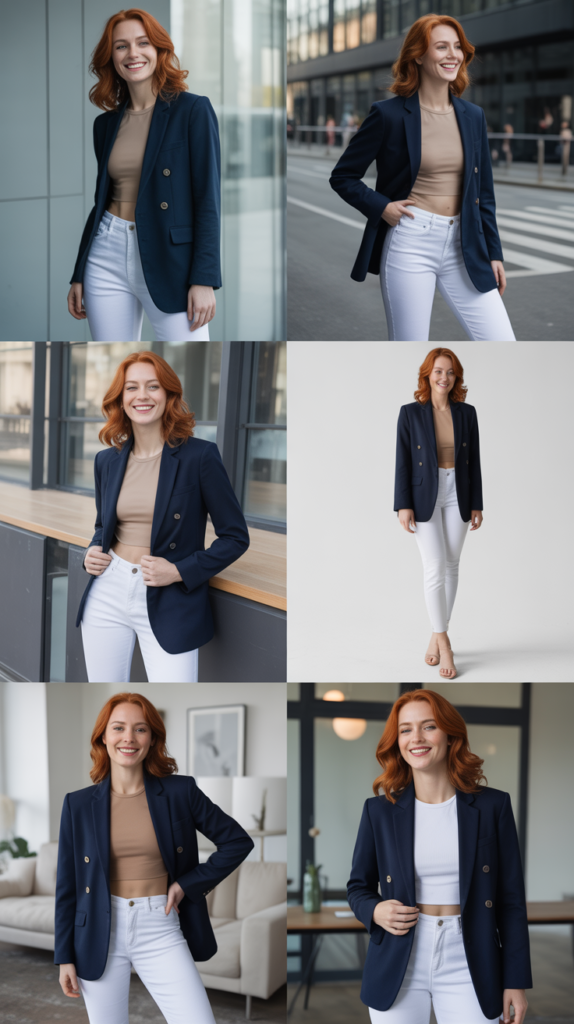 Navy Blue Blazer with White Jeans