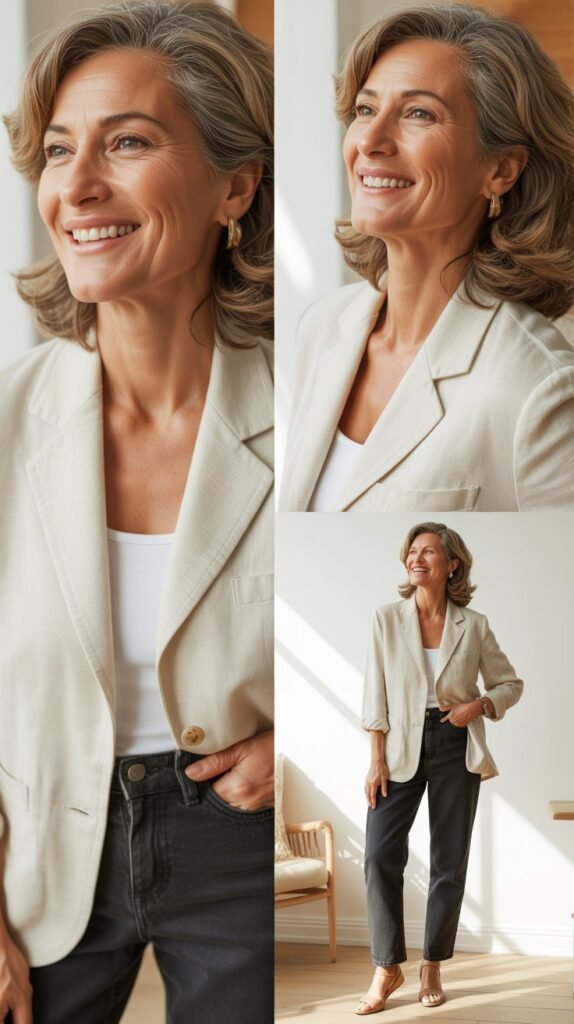  Lightweight Linen Blazer with Dark Jeans