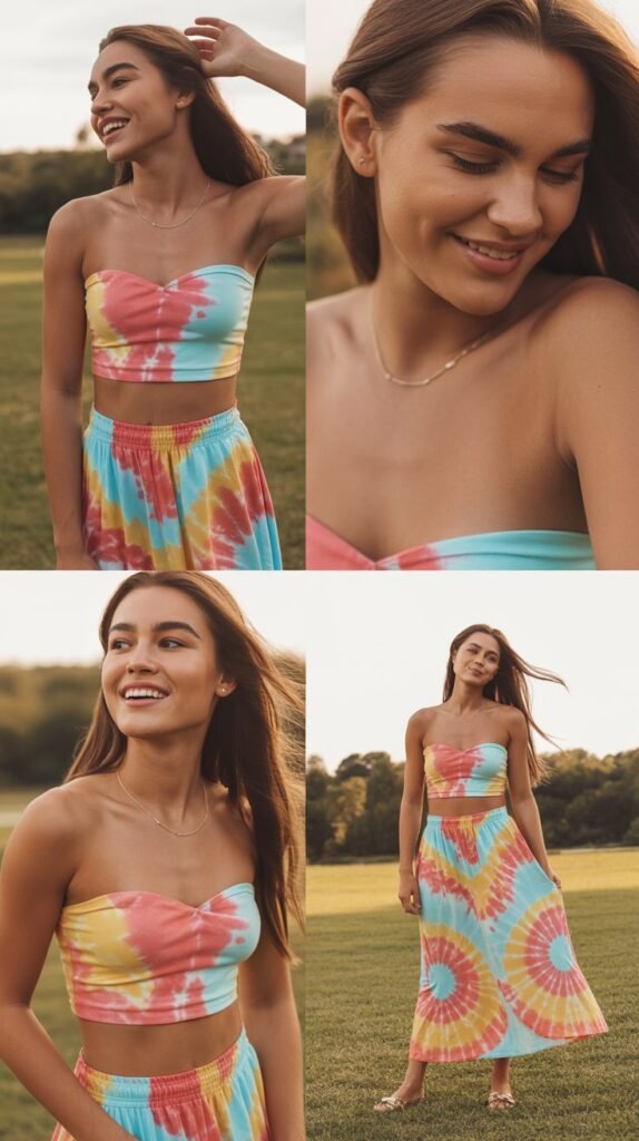 Tie-Dye Maxi Skirt with Bandeau Top