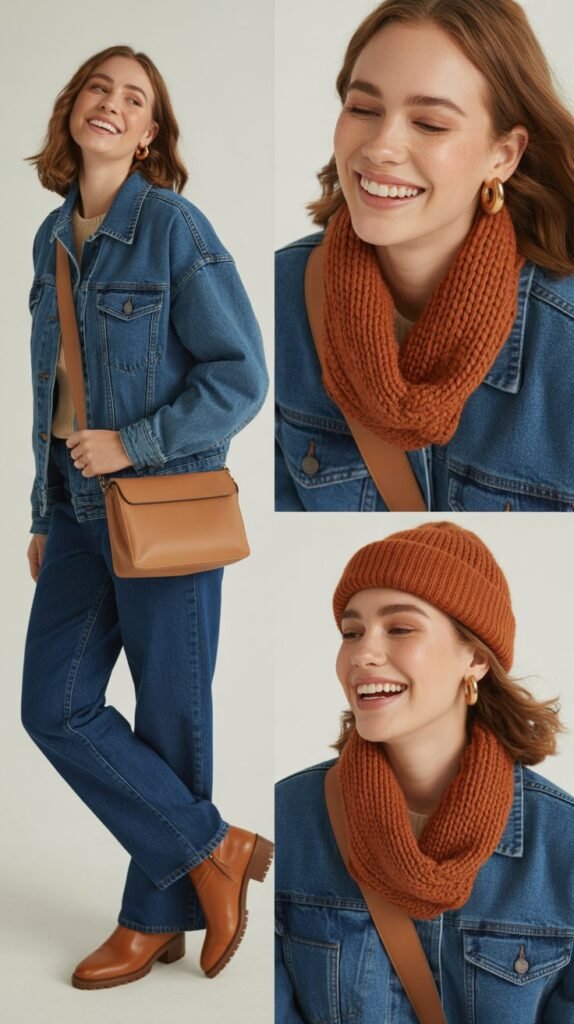  Denim on Denim with Warm Accessories