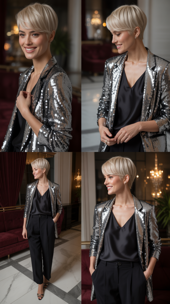 Sequined or Metallic Pieces for Evening Glam