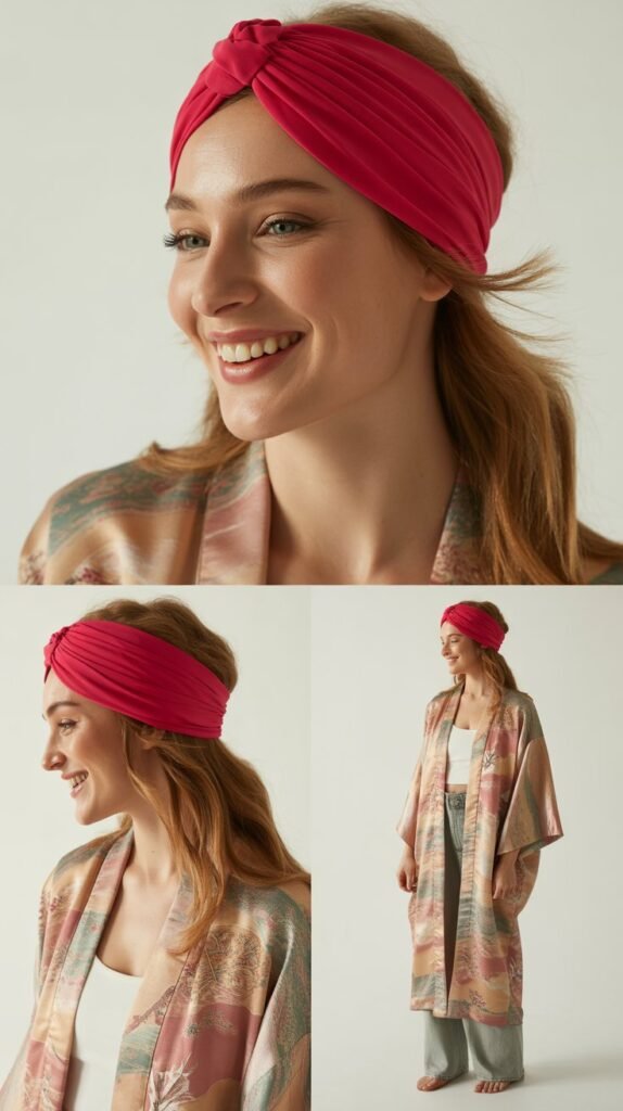 Red Turban Headband with Kimono Jacket