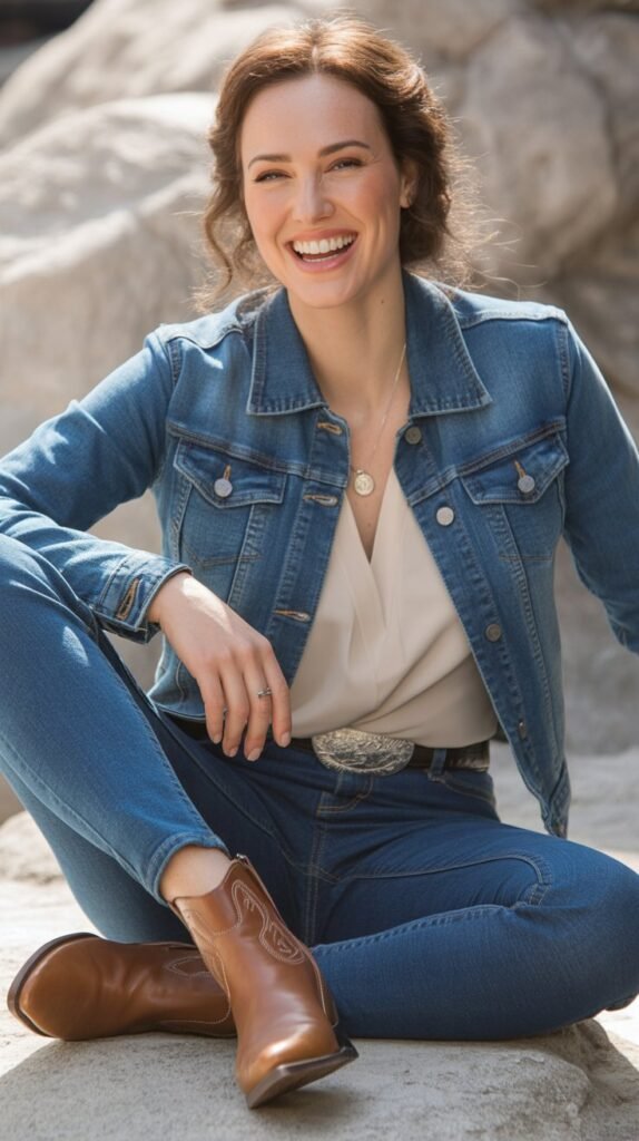 Printed Blouse with Dark Jeans