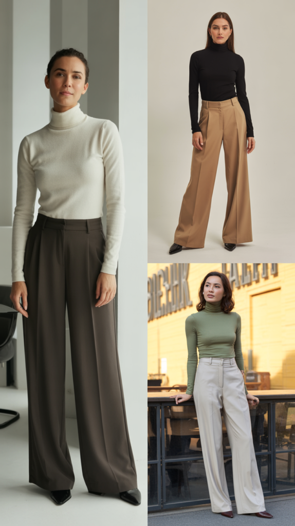 Turtleneck and Wide-Leg Pants