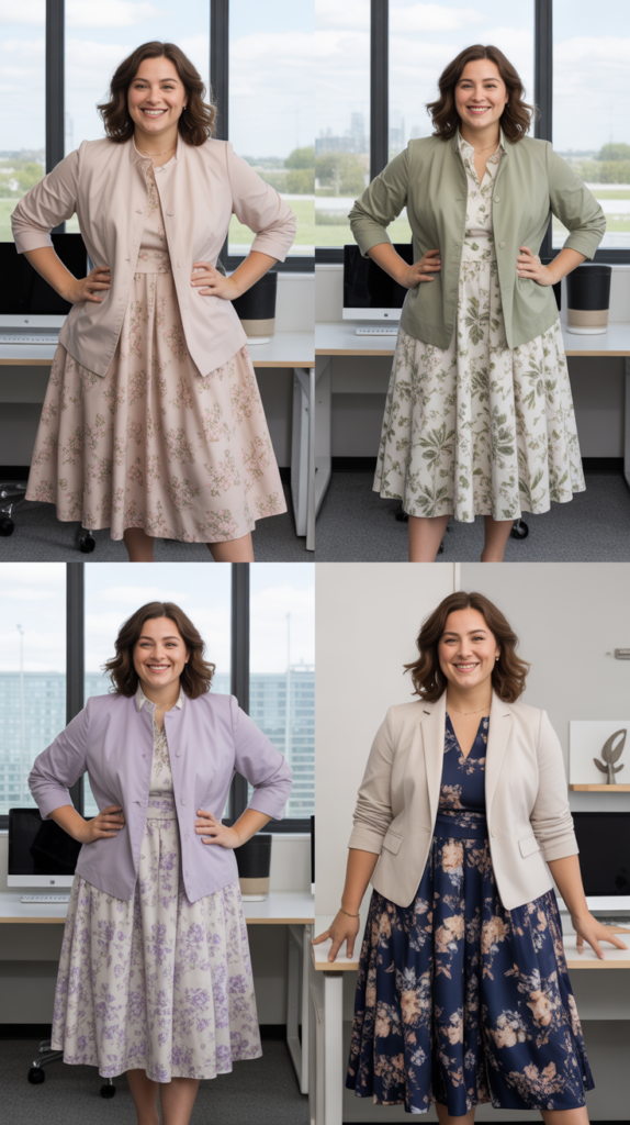 Floral Midi Dress with Structured Cardigan