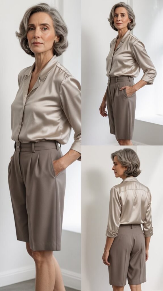 Silk Blouse with Tailored Shorts
