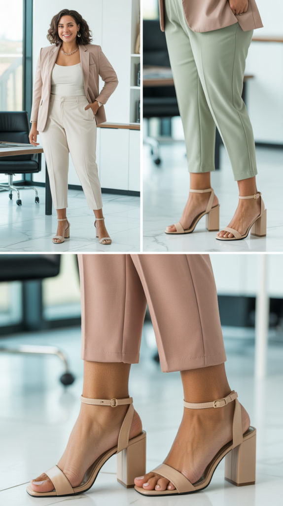  Tapered Ankle Pants with Block Heel Sandals