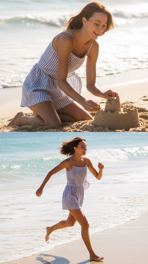 Linen Romper in Striped Pattern