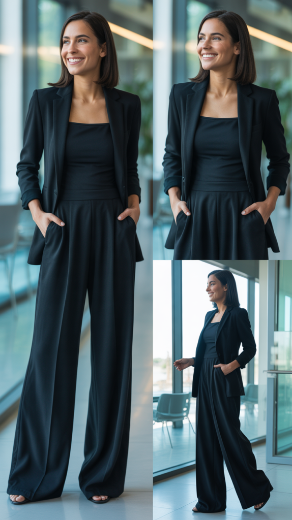 Black Wide-Leg Jumpsuit with Blazer