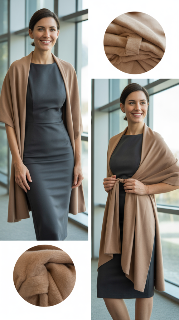 The Cashmere Wrap with Sheath Dress