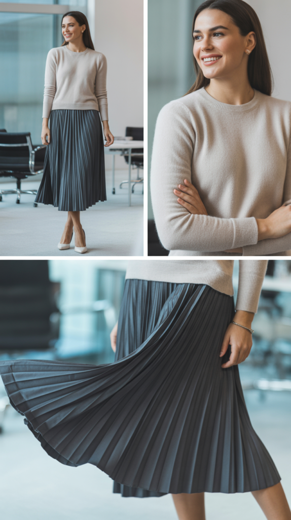 Pleated Midi Skirt with Cashmere Sweater