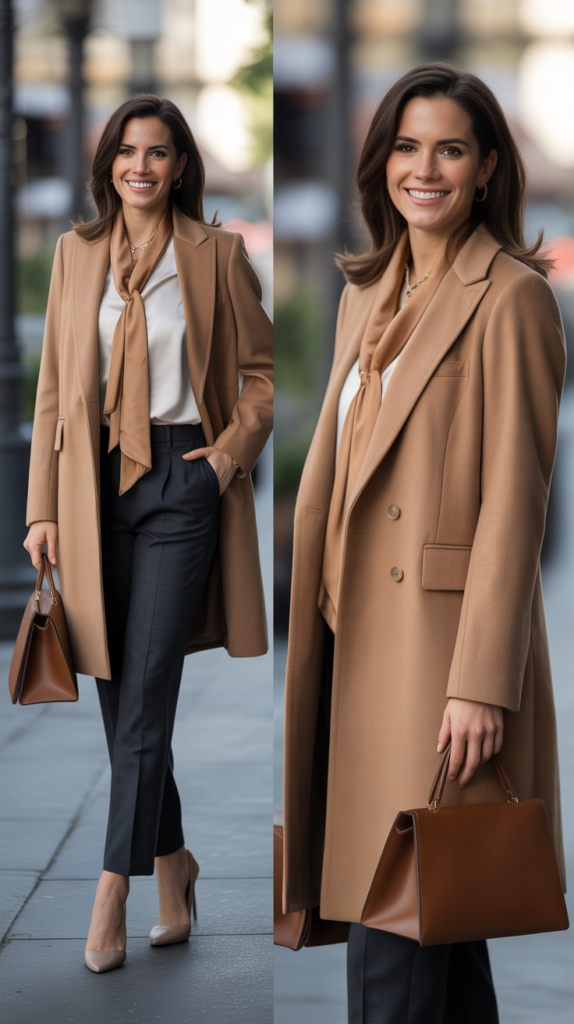 Camel Coat Worn as Outerwear